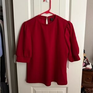 Red Puff Sleeves Blouse